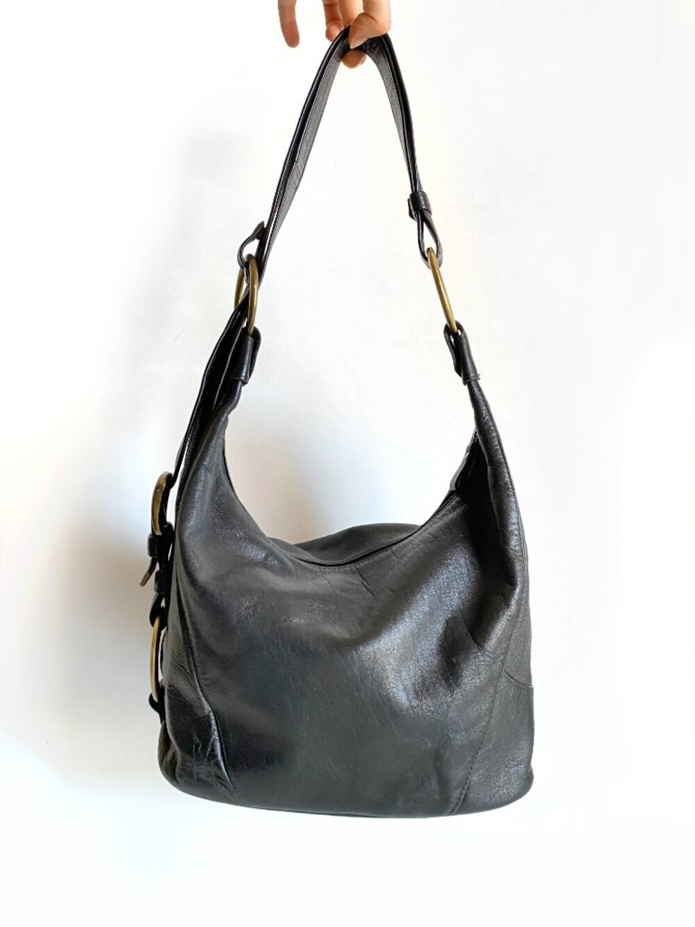 Vintage BC Black Convertible Leather Hobo Bag Shoulder, Backpack Boho - Picture 3 of 15
